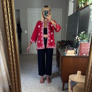Vintage Red Embroidered Jacket, Womens Small/Medium